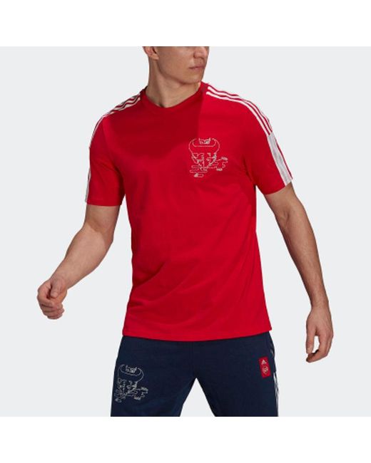 Adidas Red Afc Cny Tee Series Arsenal Soccer/Football Sports Printing Round Neck Short Sleeve for men