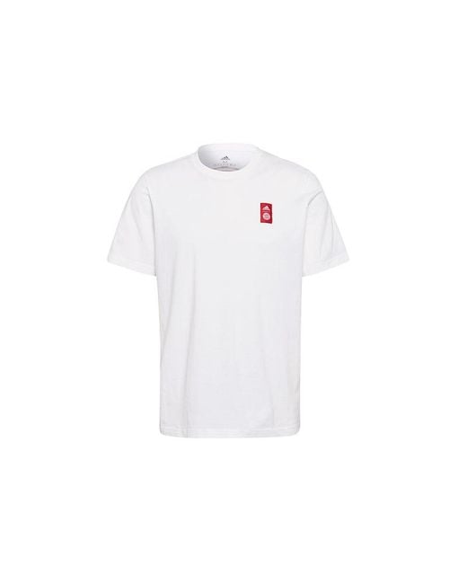Adidas White Fcb Str Tee Alphabet Printing Soccer/Football Sports Short Sleeve for men