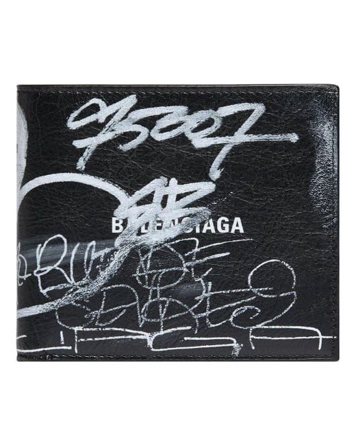Balenciaga Black Square Folded Graffiti Wallet for men
