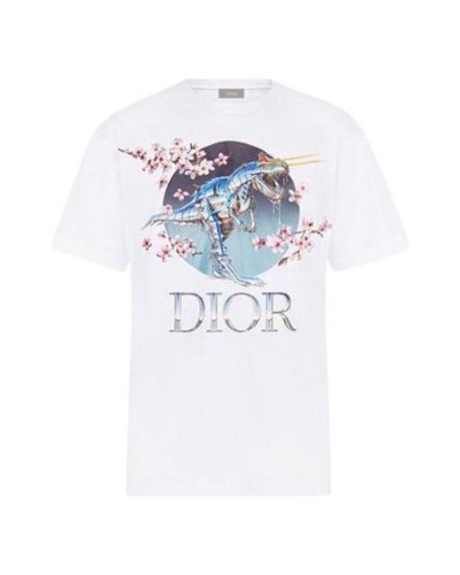 Dior Blue X Sorayama Crossover Sakura Dragon Printing Short Sleeve for men