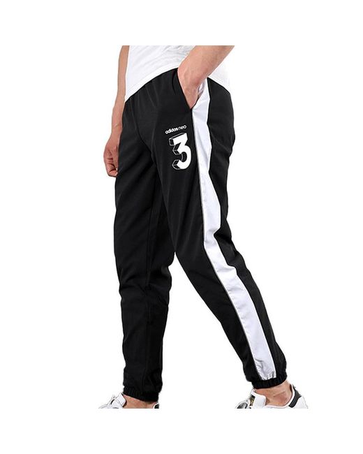 Adidas Black Neo Woven Athleisure Casual Sports Long Pants for men