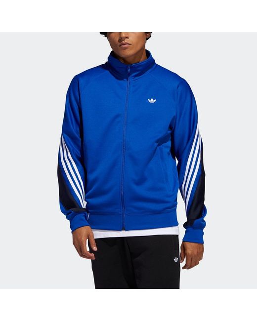 Adidas Blue Originals Solid Color Logo Stand Collar Athleisure Casual Sports Jacket for men