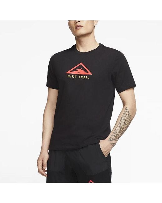 Nike Black Dri-Fit Trail Logo Printed Sports Tee for men