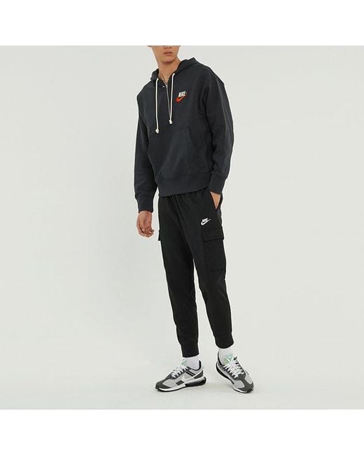 Nike Blue Embroidered Logo Half Zipper Hooded Knit Pullover for men