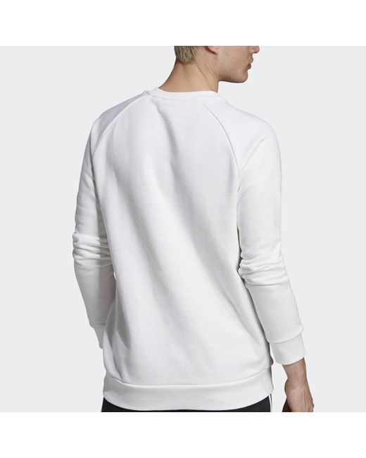 Adidas White Trefoil Essesentials Crewneck Sweatshirt for men