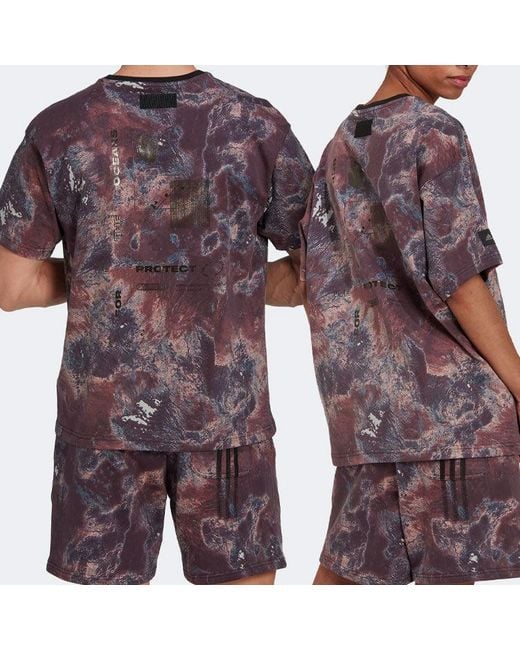 Adidas Purple Paint Splash Effect Printing Sports Short Sleeve Khaki T-Shirt for men