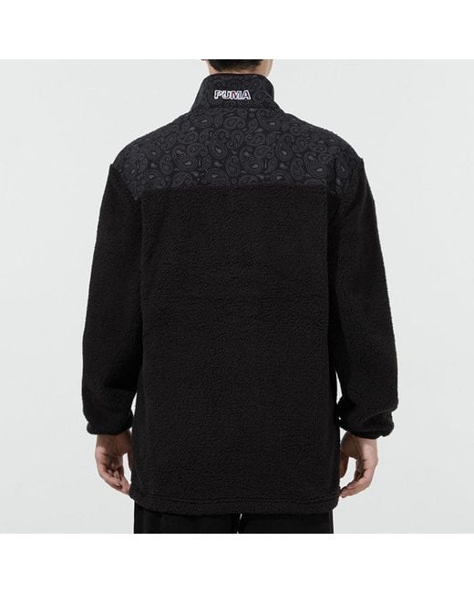 PUMA Black Paisley Imitation Lamb Wool Stand-Up Collar Jacket