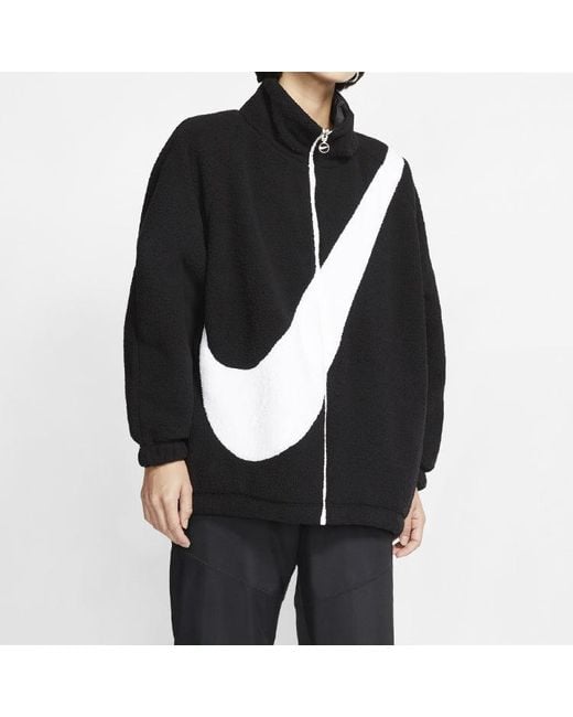 Nike Black (Wmns) Big Swoosh Large Logo Lamb's Wool Reversible Jacket Us Edition