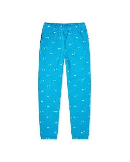 Nike Blue Nrg Swoosh Logo Full Print Straight Sports Pants/Trousers/Joggers for men