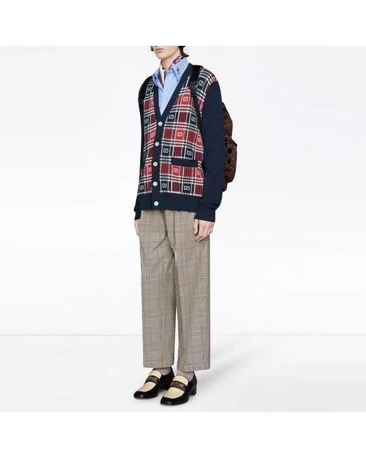 Gucci Blue Gg Checked Jacquard Cashmere Sweater For for men