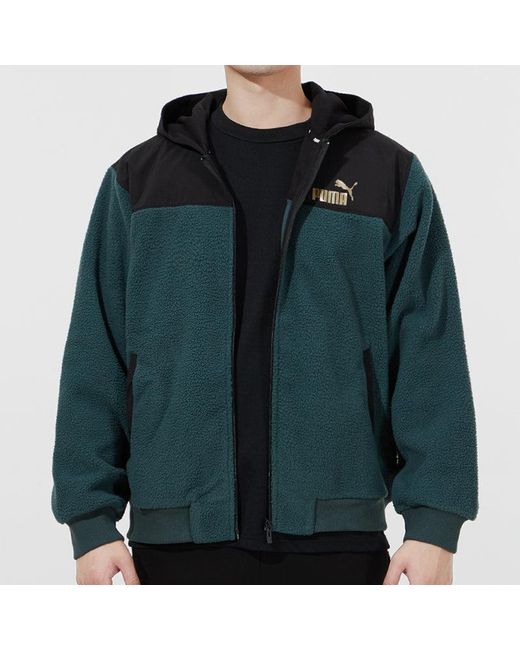 PUMA Green Winterized Lamb's Wool Stay Warm Colorblock Hooded Jacket for men