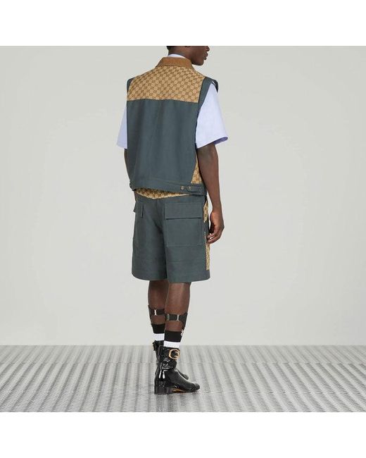 Gucci Blue Cotton Canvas Bermuda Gg Insert Shorts 'Dark' for men
