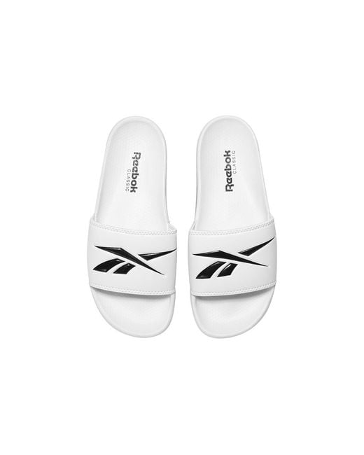 Reebok White Classic Slide Soft Sole Cozy Flat Heel Sports Slippers