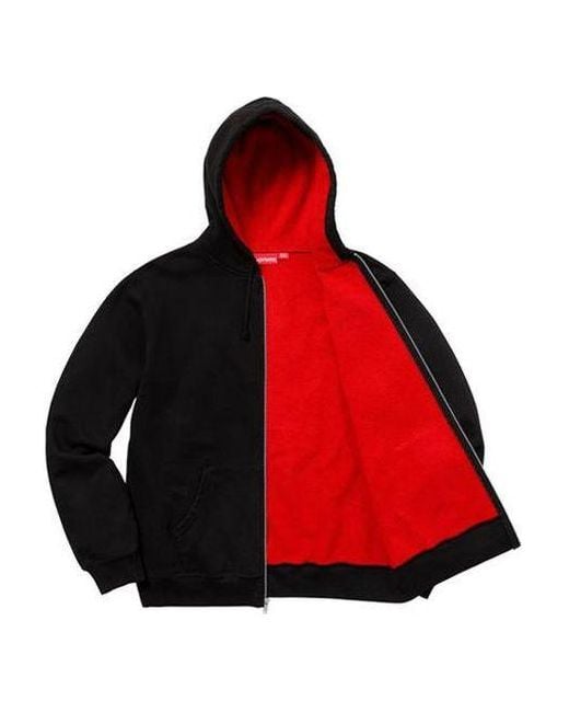 Supreme Black Contrast Zip Up Hooded Sweatshirt for men