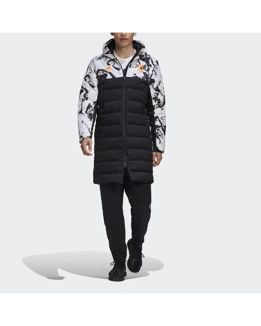 Adidas Black Juve Ssp Dwcoat Juventus Colorblock Soccer/Football Mid-Length Sports Hooded Down Jacket for men