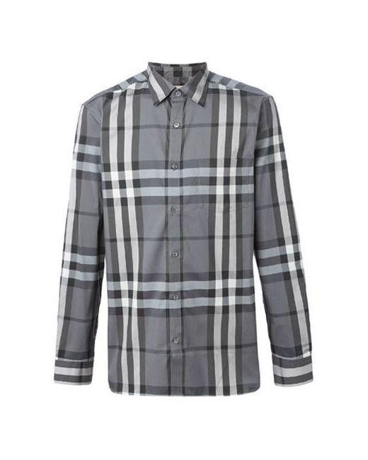 Burberry Gray Plaid Long Sleeve Shirt for men