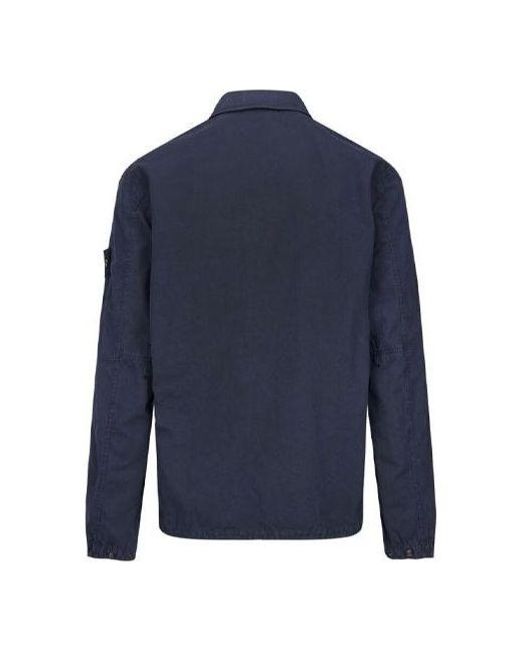 Stone Island Blue 2 Pocket Brushed Cotton Shirt Jacket for men
