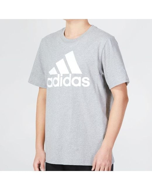 Adidas Gray Essentials Single Jersey Big Logo Tee for men