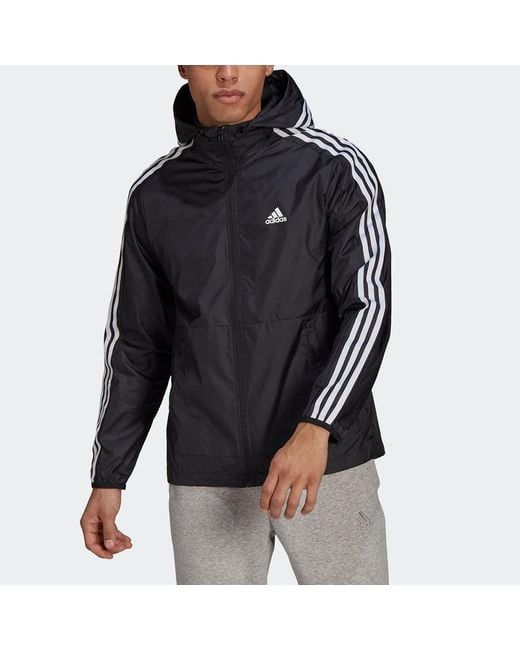 Adidas Black Classic 3-Stripes Windbreaker Jacket for men