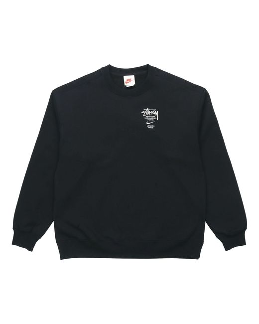 Stussy Black X Nike Crossover Embroidered Alphabet Logo Loose Pullover Round Neck Fleece Lined Asia Edition