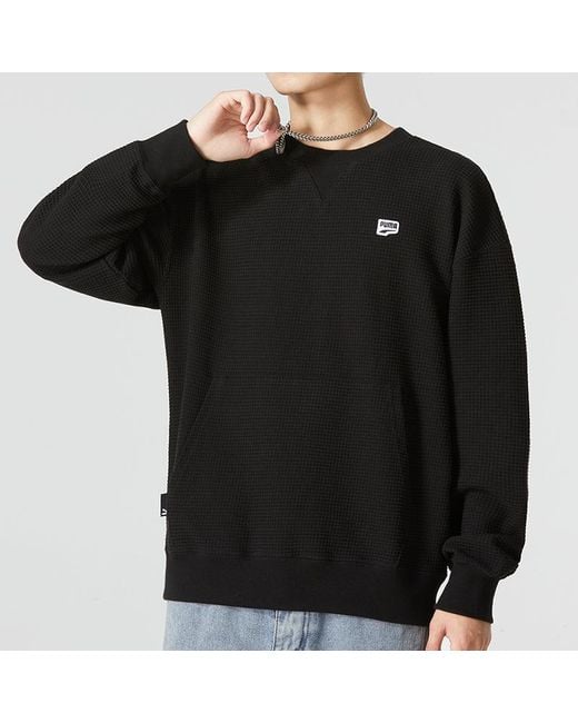 PUMA Black Downtown Waffle Crewneck Sweatshirt for men
