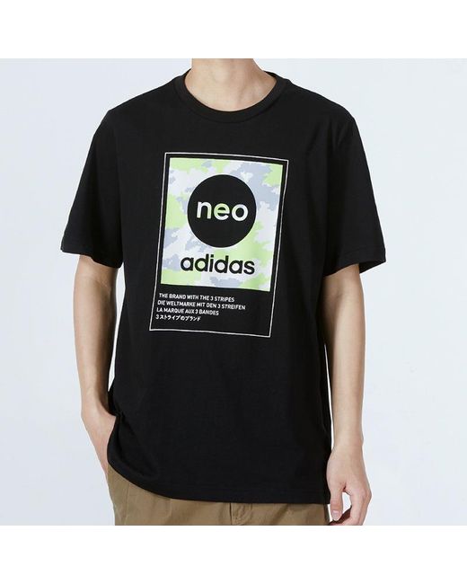 Adidas Black Neo Sw Dig Logo T Athleisure Casual Sports Round Neck Large Logo Short Sleeve T-Shirt for men
