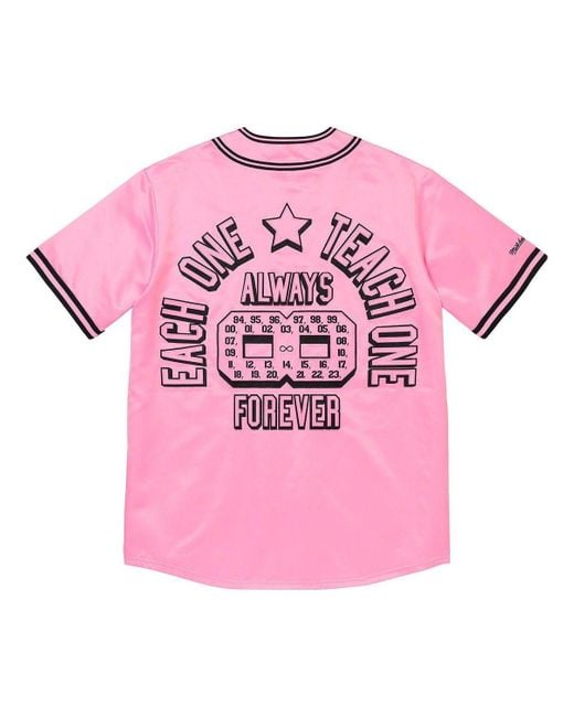 Supreme X Mitchell & Ness Satin Baseball Jersey in Pink for Men