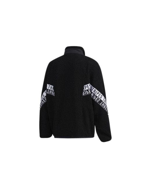 Adidas Black M Mhs Boa Jkt Stand Collar Printing Lamb's Wool Stay Warm Jacket for men