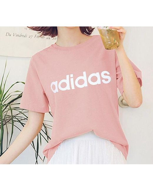Adidas Pink (Wmns) Neo Round Neck Sports Short Sleeve
