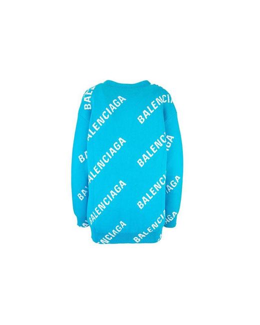 Balenciaga Blue (Wmns) Logo Monogram Cardigan Relaxed Fit