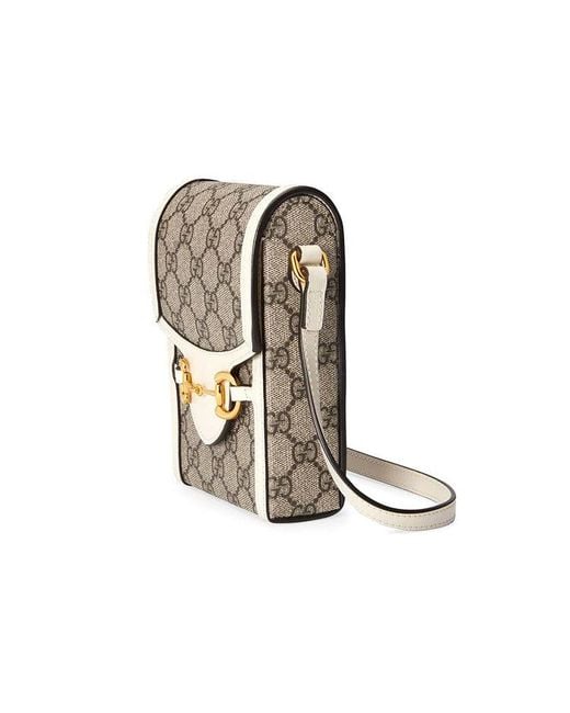 Gucci Gray Horsebit 1955 Logo Canvas Phone Bag Box Shoulder Messenger Bag 'Mini Ebony'