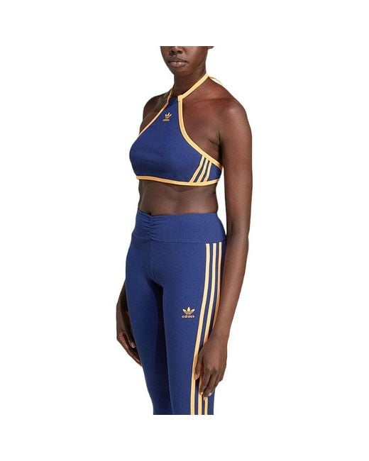 Adidas Blue (Wmns) Originals Rib Neck Halter Long Sleeve Top Asia Sizing 'Dark'