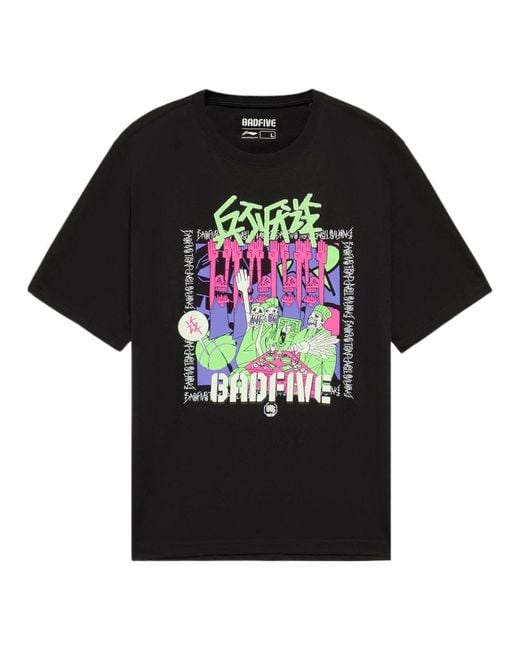 Li-ning Black Badfive Trap Graphic Loose Fit T-Shirt for men