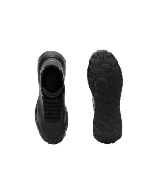 McQueen Black Oversized Court Trainer Leather' for men