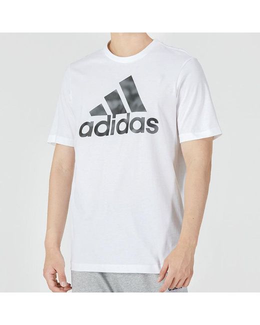 Adidas White Camo T Athleisure Casual Sports Logo Round Neck Short Sleeve T-Shirt for men