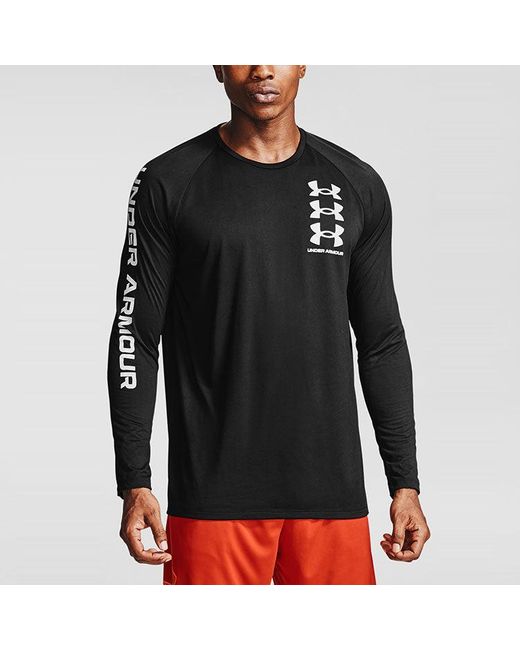 Under Armour Blue Tech Triple Logo Long Sleeve Shirt for men