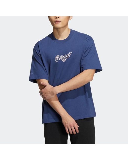 Adidas Blue Originals Alphabet Printing Sports Short Sleeve for men