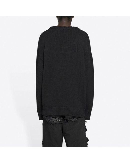 Balenciaga Black Bb Laurel Crown Logo Crewneck Knitted Sweater