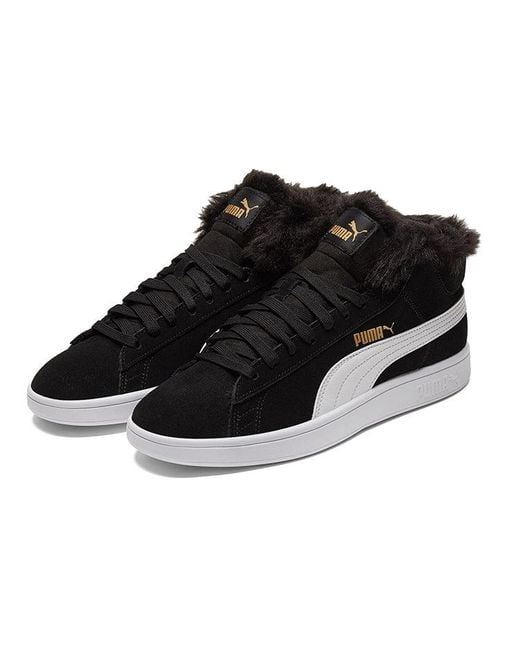 PUMA Black (Wmns) Smash V2 Plus Fleece Mid-Top Sneakers
