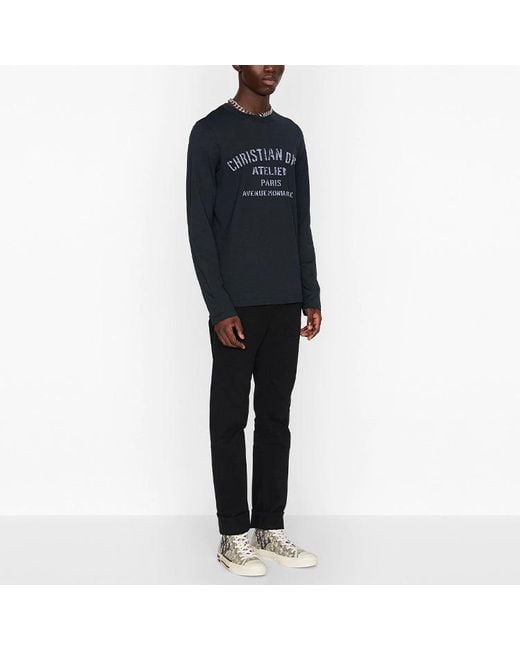 Dior Blue Letter Print Round Neck Long Sleeve For for men