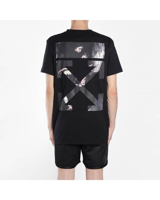 Off-White c/o Virgil Abloh Black Caravaggio Arrow Back Printing Short Sleeve Ordinary Version T-Shirt for men