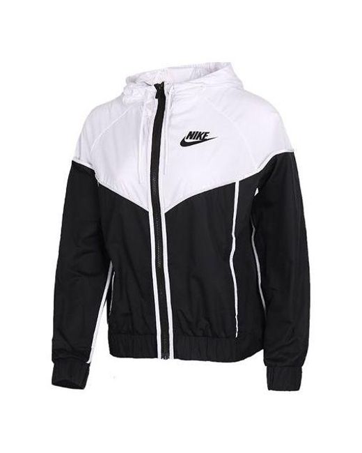Nike Black Sports Windproof Colorblock Hooded Jacket White -white