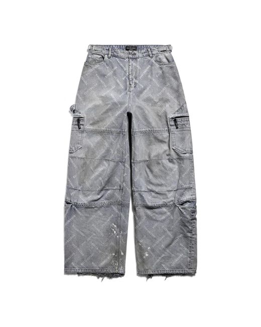 Balenciaga Gray Bal Diagonal Allover Cargo Pants 'Light' for men