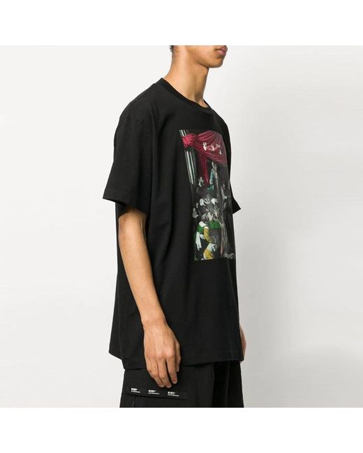 Off-White c/o Virgil Abloh Black Caravaggio Painting Pattern Solid Color Short Sleeve Loose Fit for men