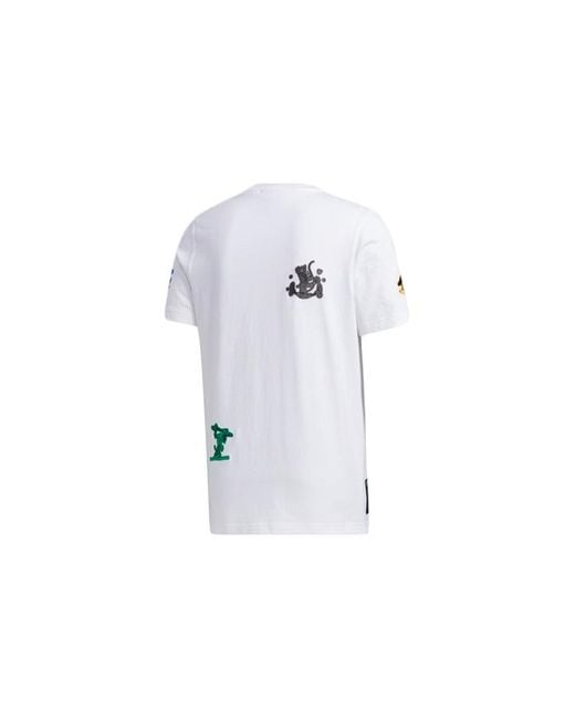 Adidas White X Disney Goofy T2 Crossover Sports Pattern Short Sleeve for men
