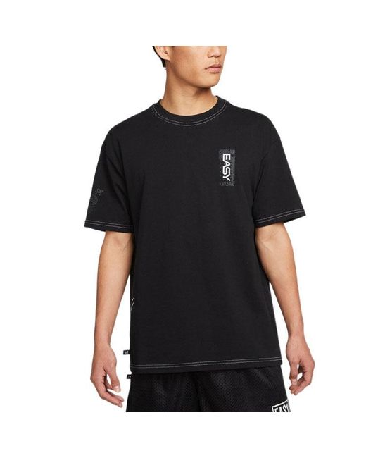 Nike Black Solid Color Alphabet Pattern Printing Round Neck Cotton Short Sleeve for men
