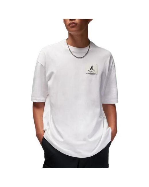 Nike Flight Essentials Solid Color Logo Label Loose Pullover Round Neck Half Sleeve White T-shirt for men