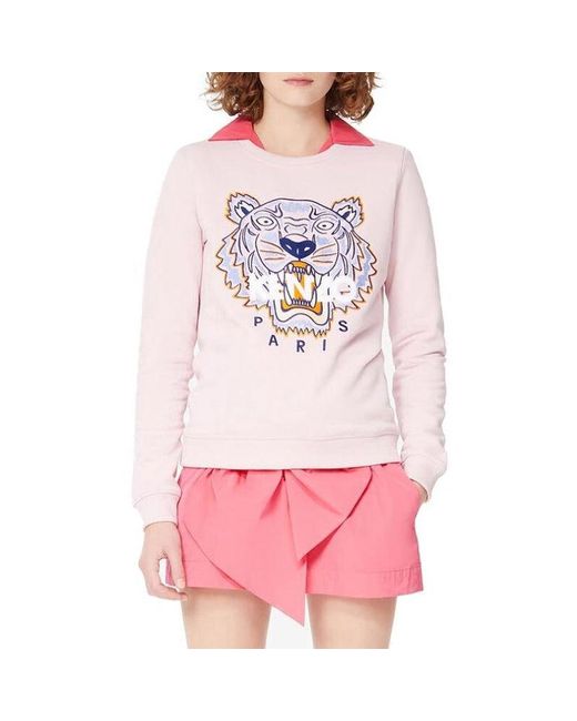 KENZO Pink (Wmns) Classic Tiger Head Printing Round Neck Hoodie