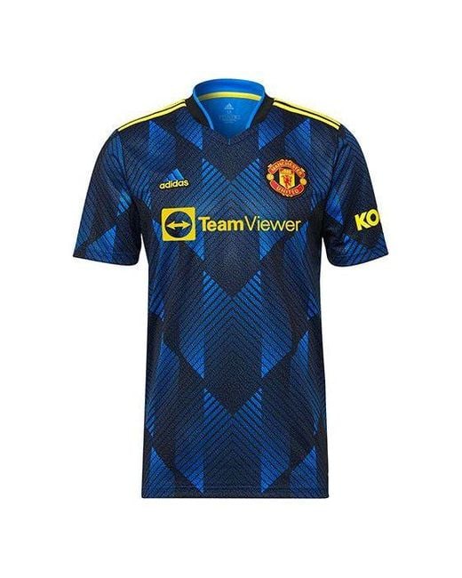 Adidas Blue Manchester United 21/22 Third Jersey 'Glow' for men