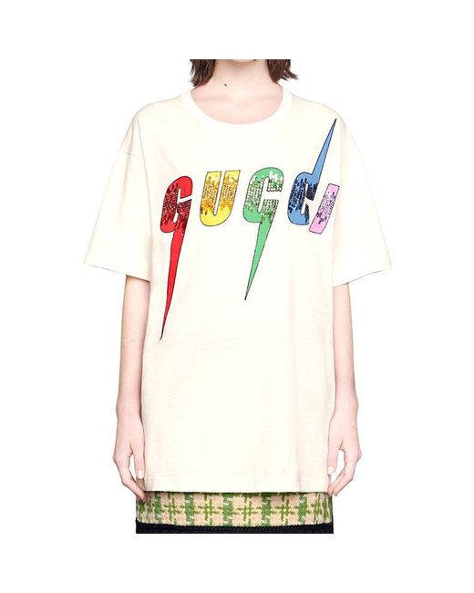 Gucci White (Wmns) Sequins Lightning Short Sleeve For